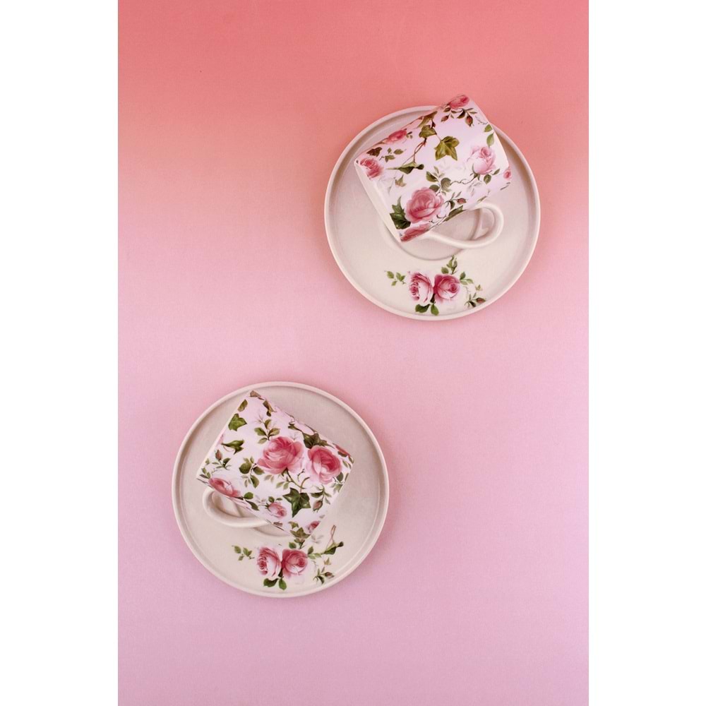 Pink ivy rose iki kişilik porselen kahve fincan takımı
