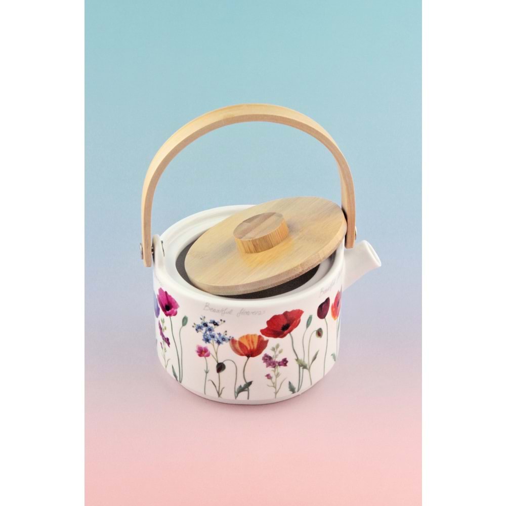 Beautiful flowers bambu kapaklı mini porselen demlik