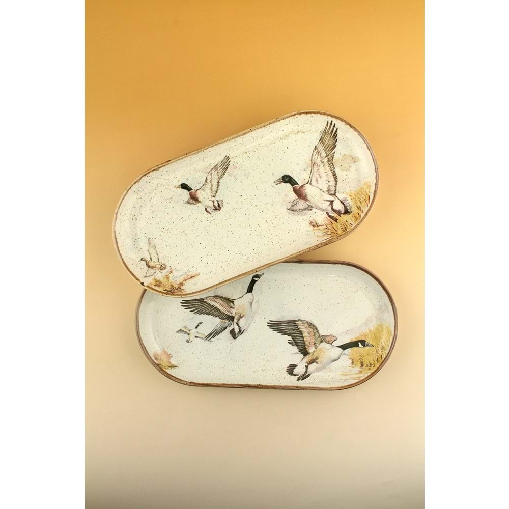 Retro su kuşları 2 adet porselen kayık tabak