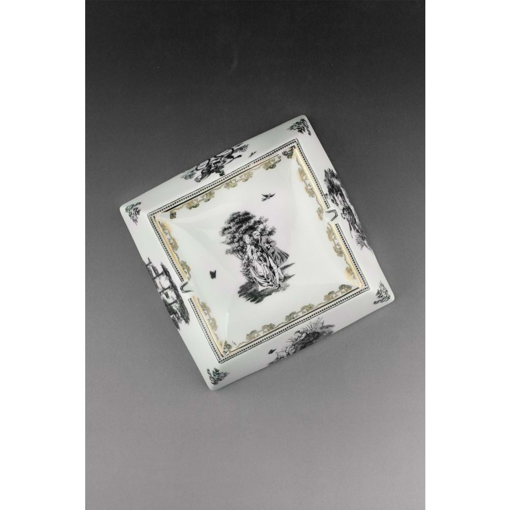 Siyah royal gold kare porselen kül tablası