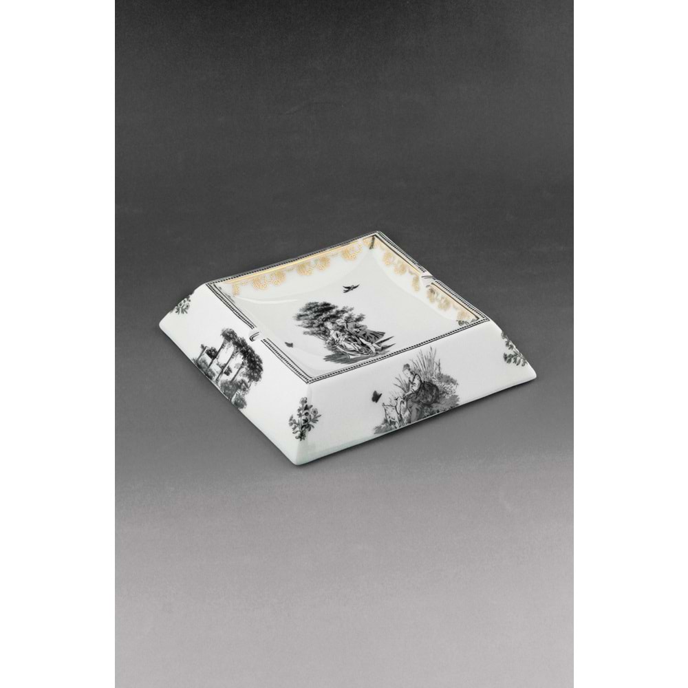 Siyah royal gold kare porselen kül tablası