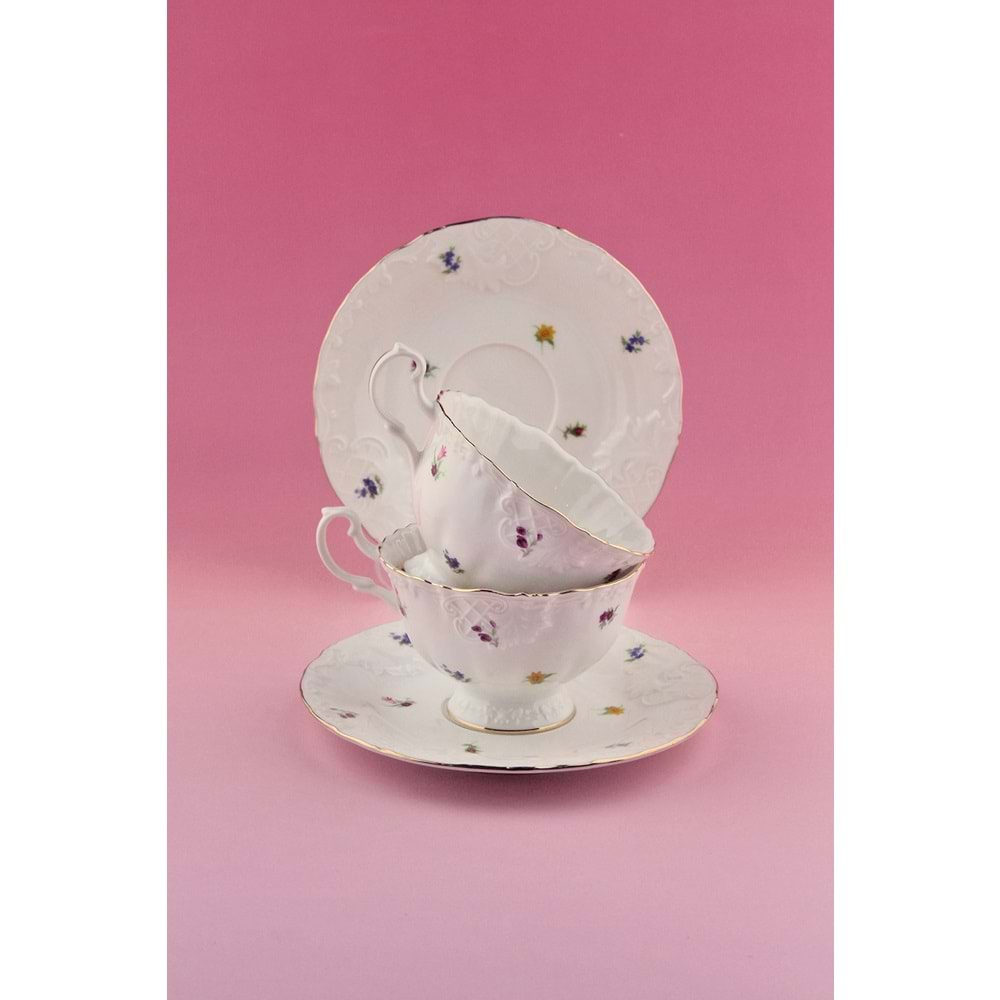 Flora altın yaldızlı 2 kişilik çay fincan takımı