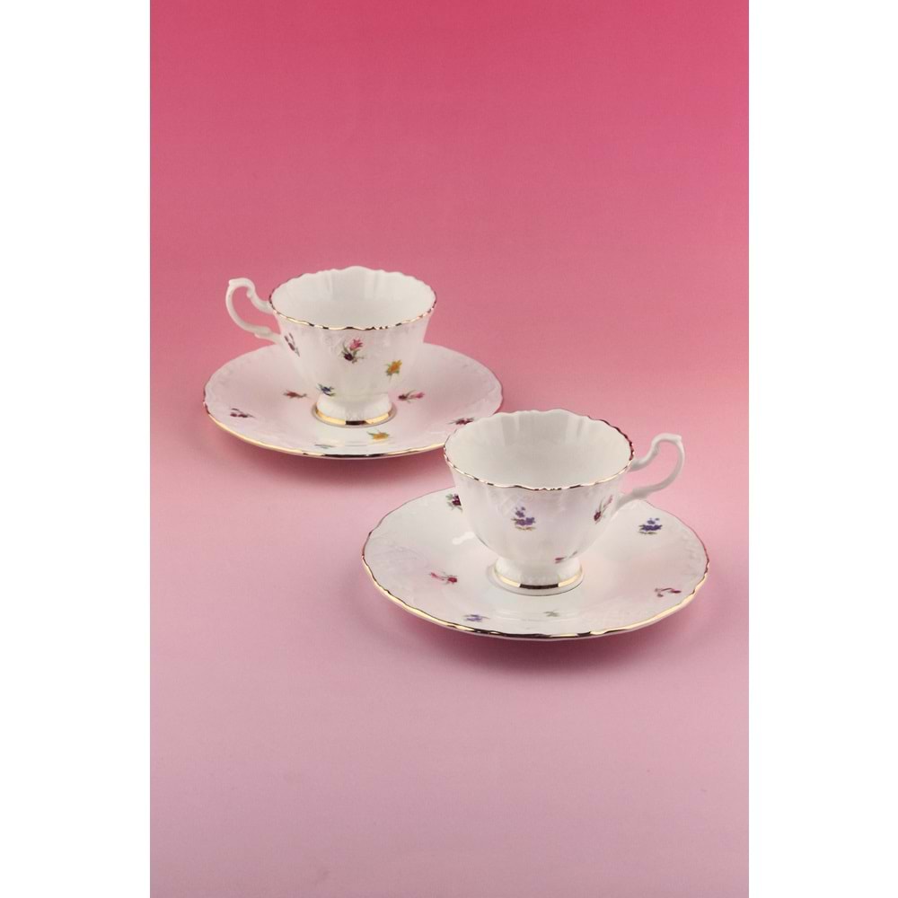 Flora altın yaldızlı 2 kişilik kahve fincan takımı