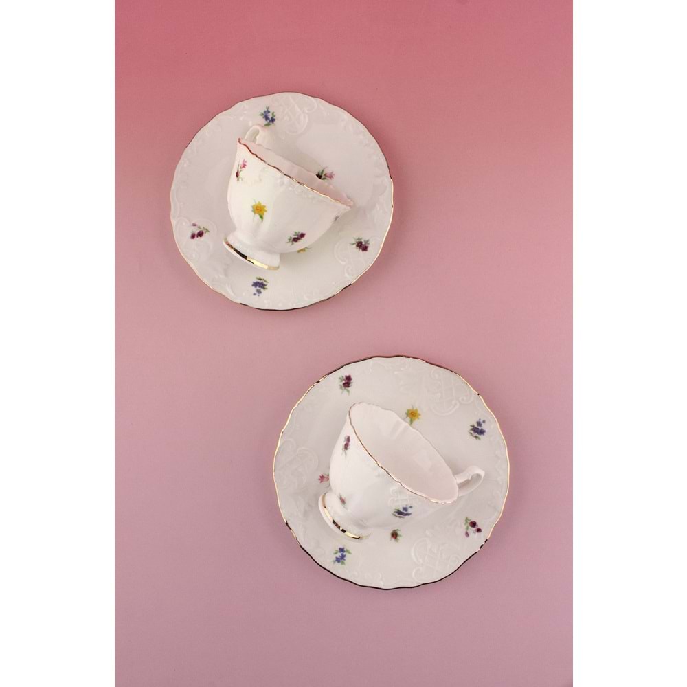 Flora altın yaldızlı 2 kişilik kahve fincan takımı