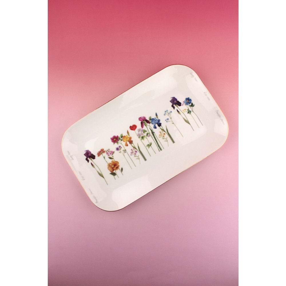 Beautiful flowers gold porselen tepsi