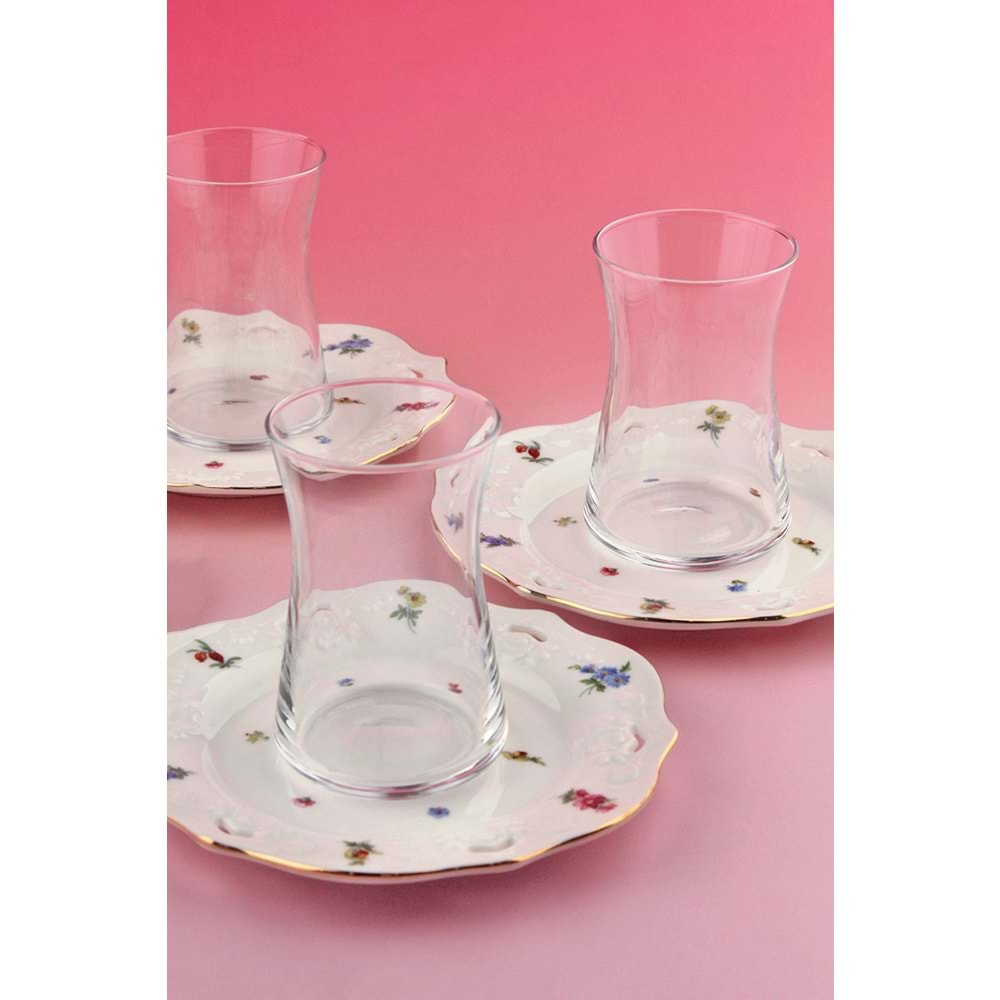 Flora 8 parça 4 kişilik porselen çay takımı