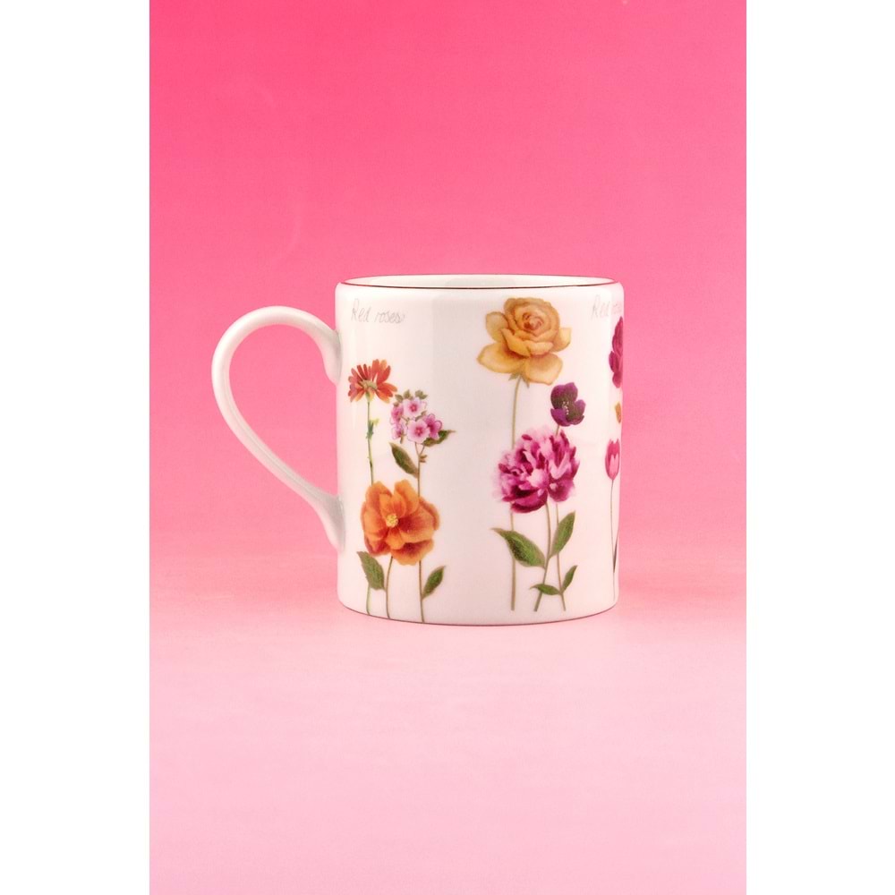 Beautiful flowers altın yaldızlı porselen kupa