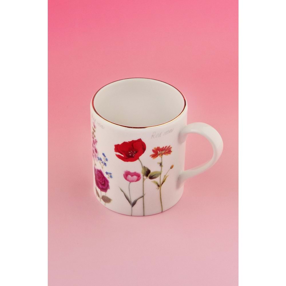 Beautiful flowers altın yaldızlı porselen kupa