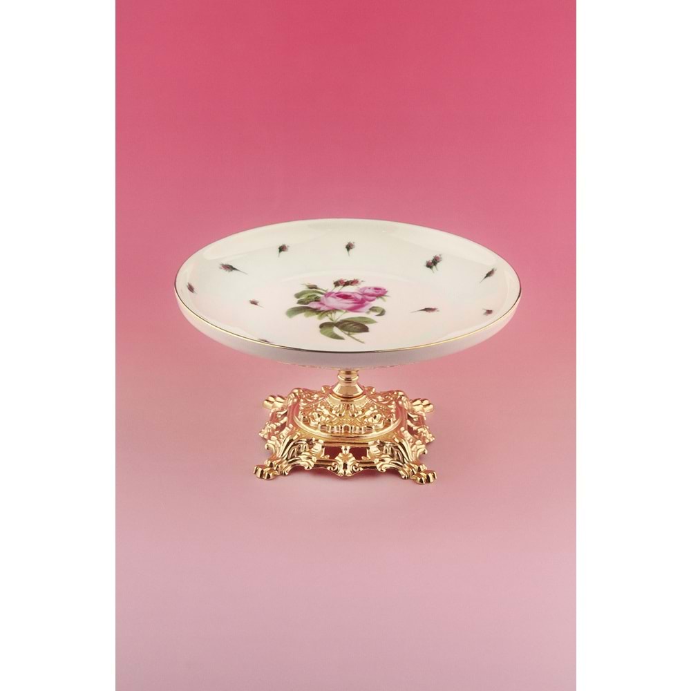 Pembe gül gold metal ayaklı tabak