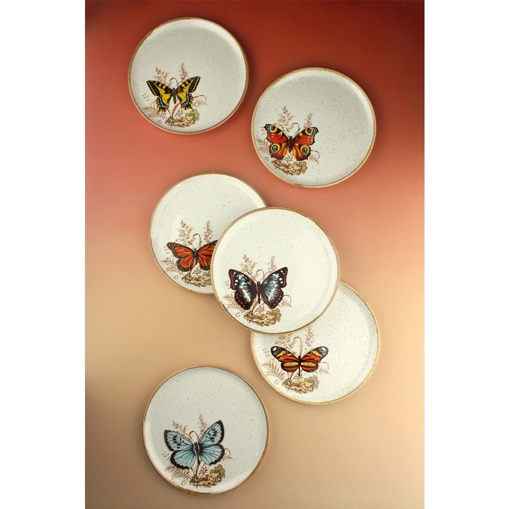 Retro butterfly 6 parça porselen pasta tabağı