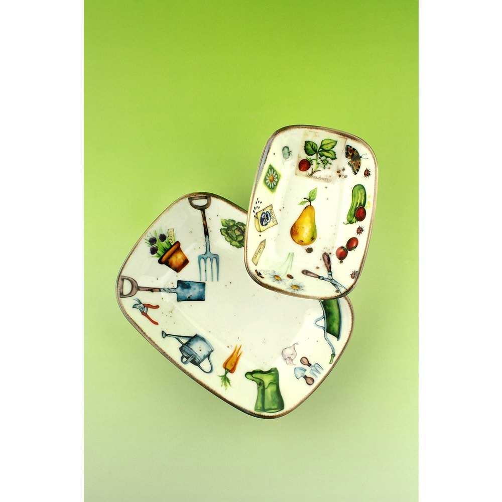 Retro bahçıvan 2 boy porselen kayık tabak