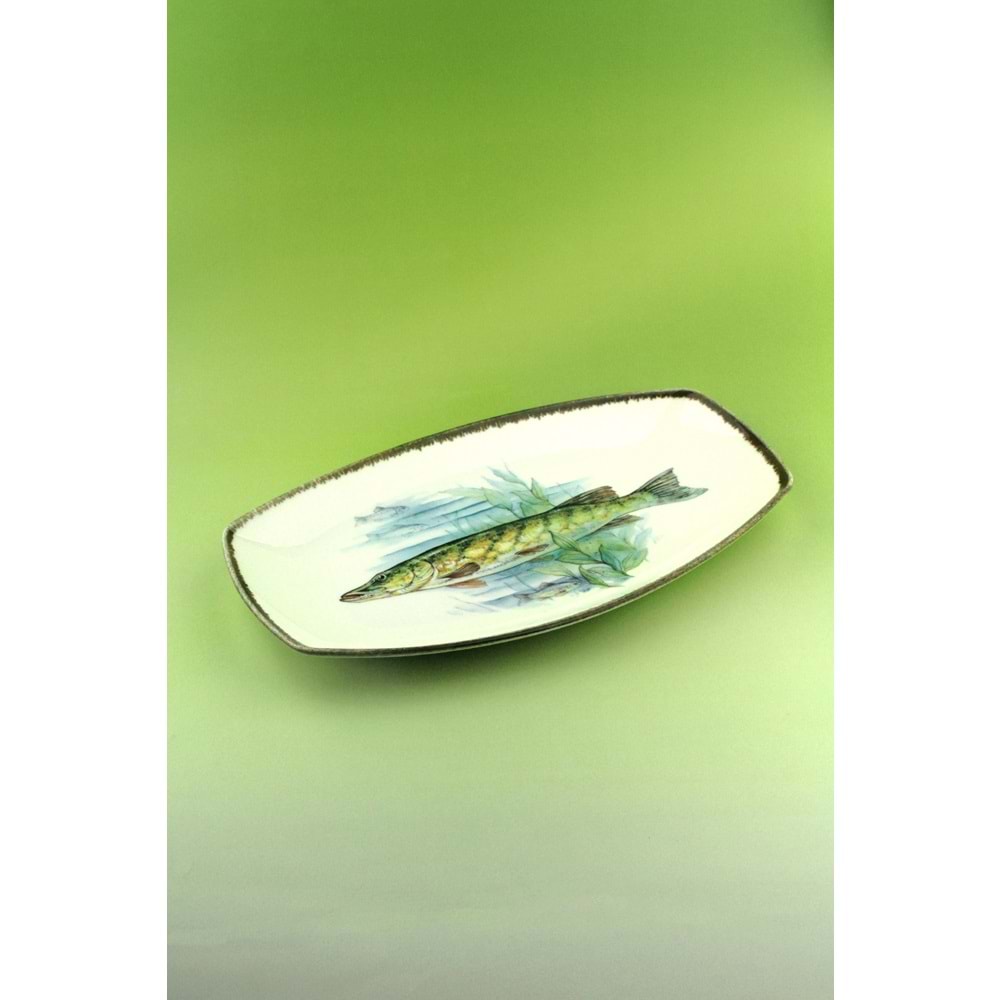 Retro fish büyük boy porselen kayık tabak
