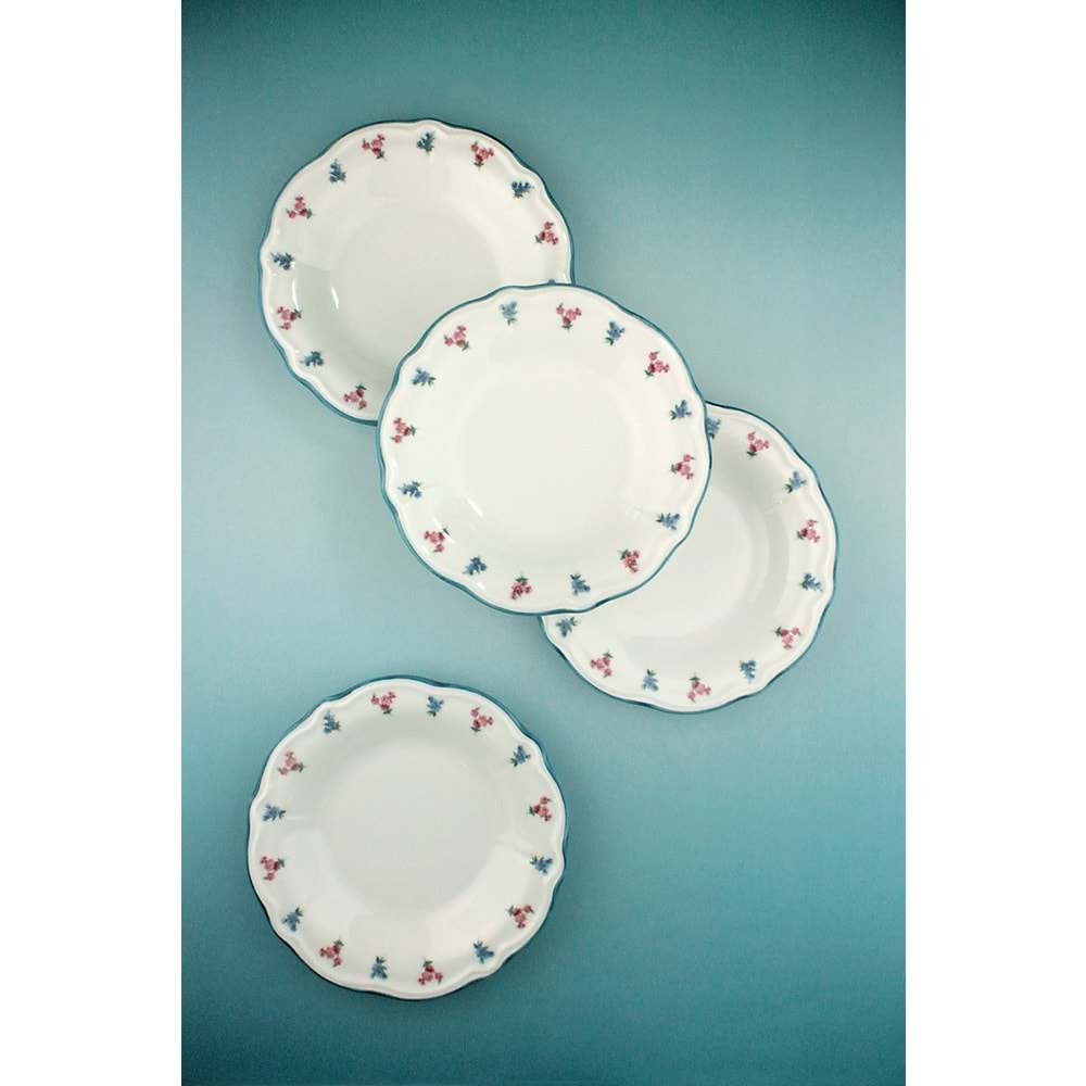 Antik aqua flora 4 parça porselen yemek tabağı