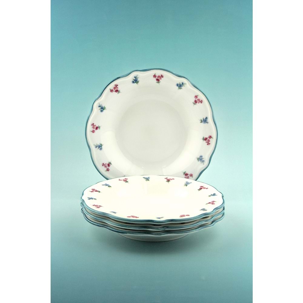 Antik aqua flora 4 parça porselen yemek tabağı