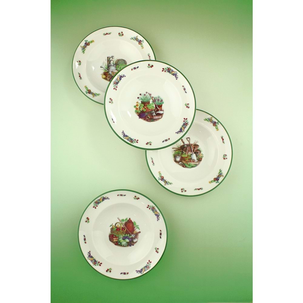Green gardening 4 parça porselen yemek tabağı