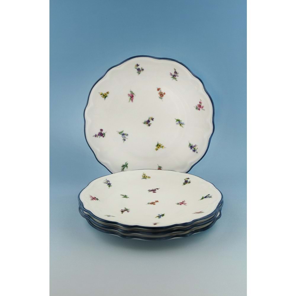 Blue flora 4 parça porselen pasta tabağı