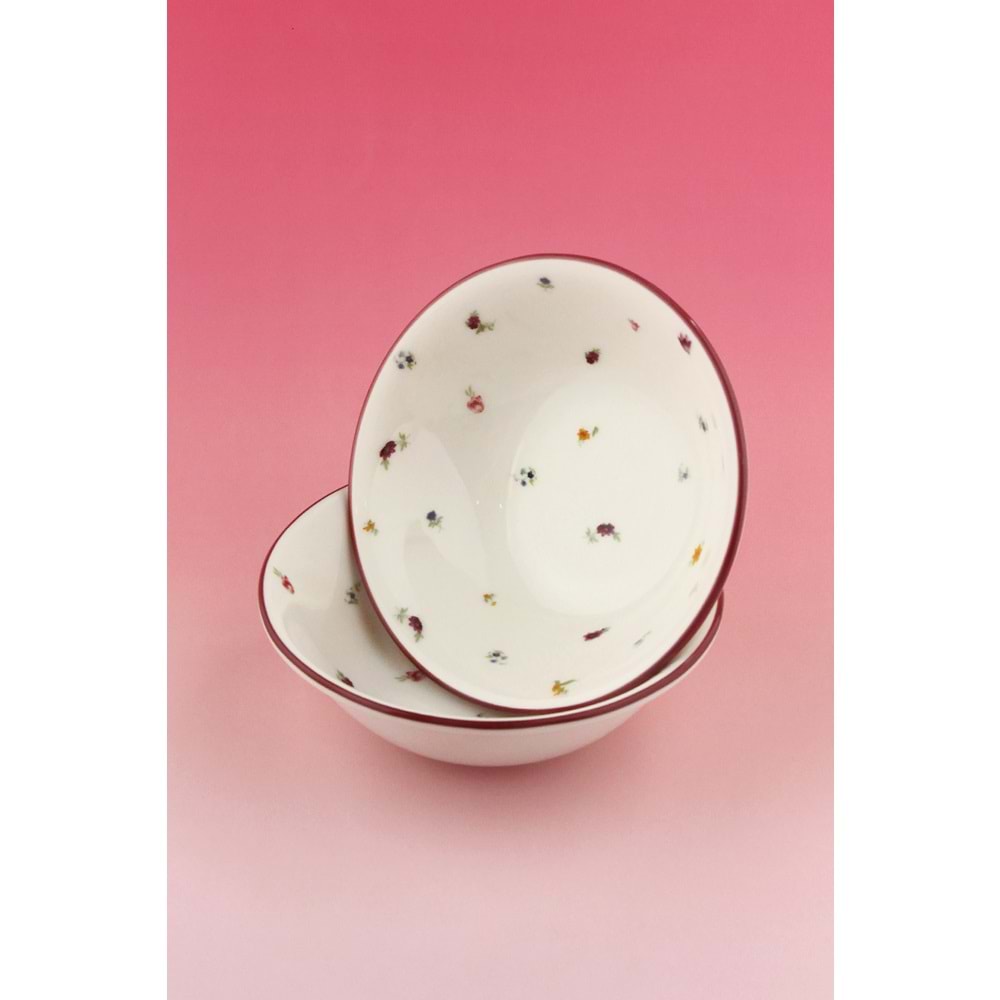 Magenta floral 2 adet porselen kase