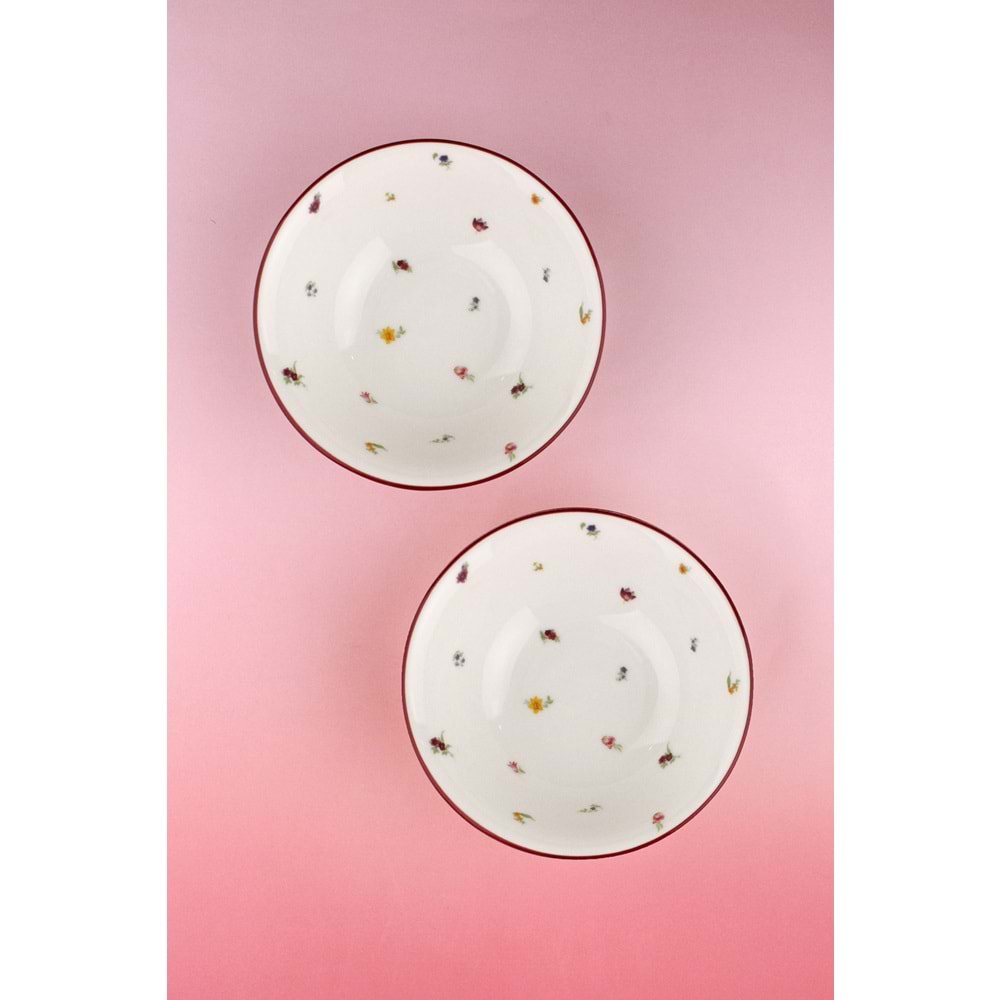 Magenta floral 2 adet porselen kase