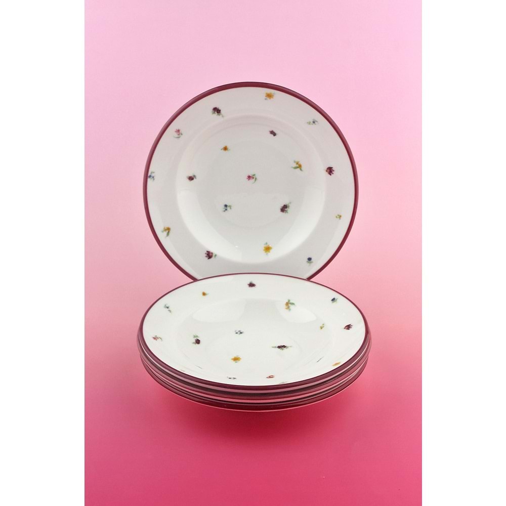 Magenta flora 4 parça porselen yemek tabağı