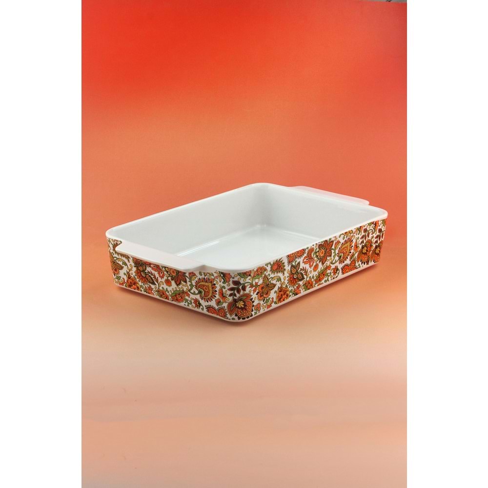 Orange paisley dikdörtgen porselen fırın kabı