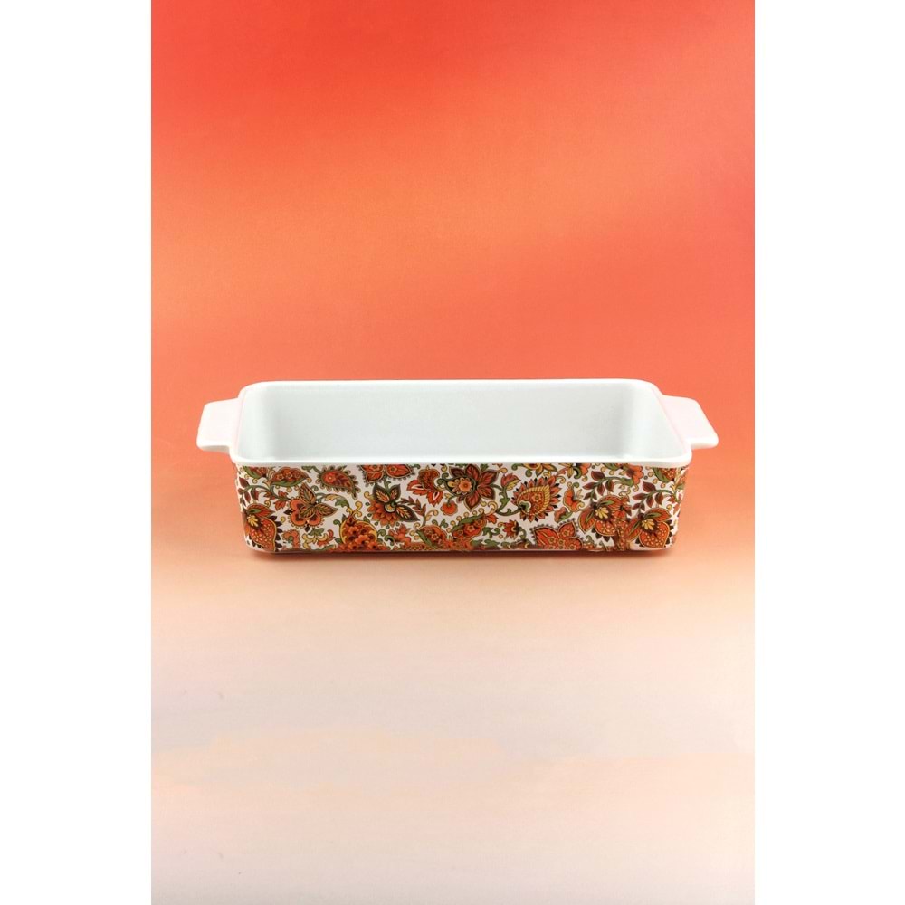 Orange paisley dikdörtgen porselen fırın kabı