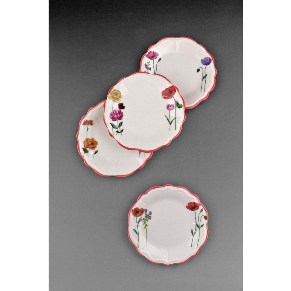 Beautiful flowers red 4 parça tatlı/kurabiye tabağı