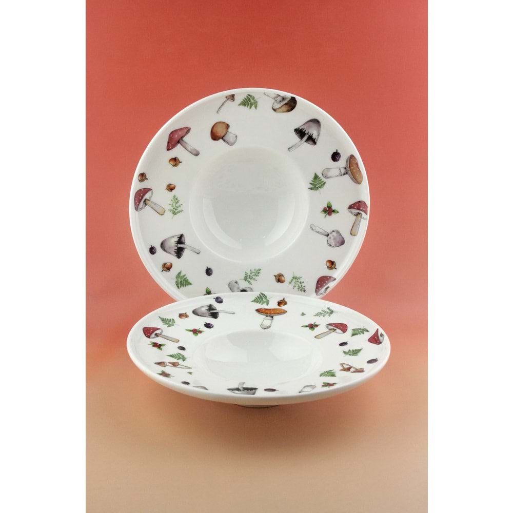 Mushroom 2 adet porselen makarna tabağı