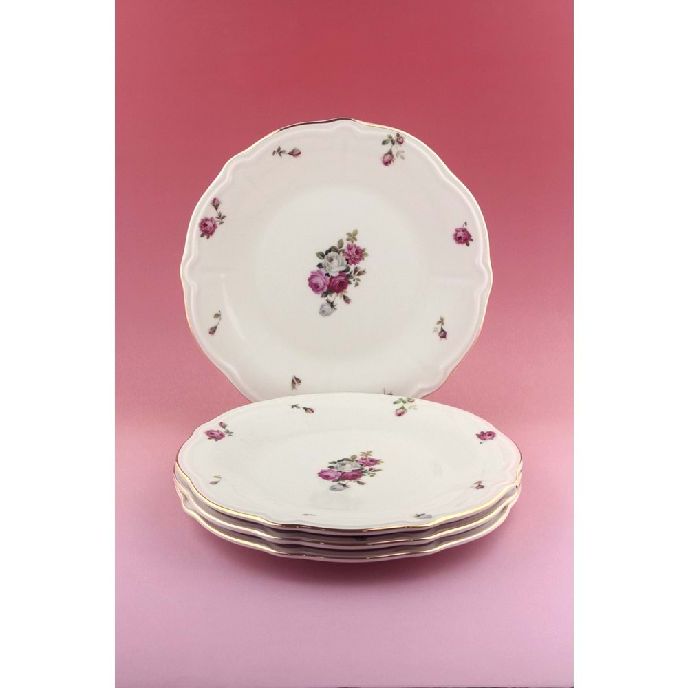 Angela altın yaldızlı 4 parça porselen servis tabağı