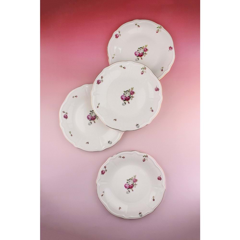 Angela altın yaldızlı 4 parça porselen servis tabağı