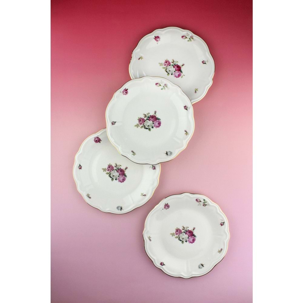 Angela altın yaldızlı 4 parça porselen pasta tabağı