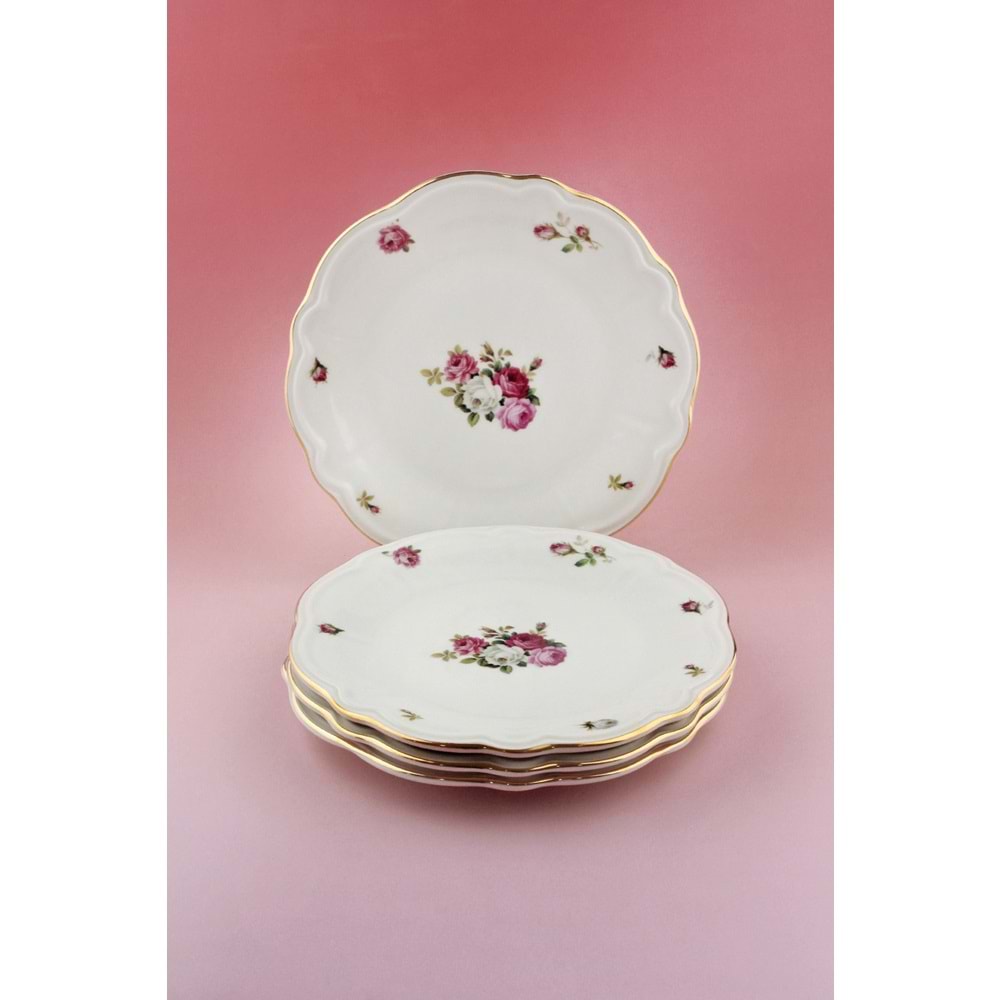 Angela altın yaldızlı 4 parça porselen pasta tabağı