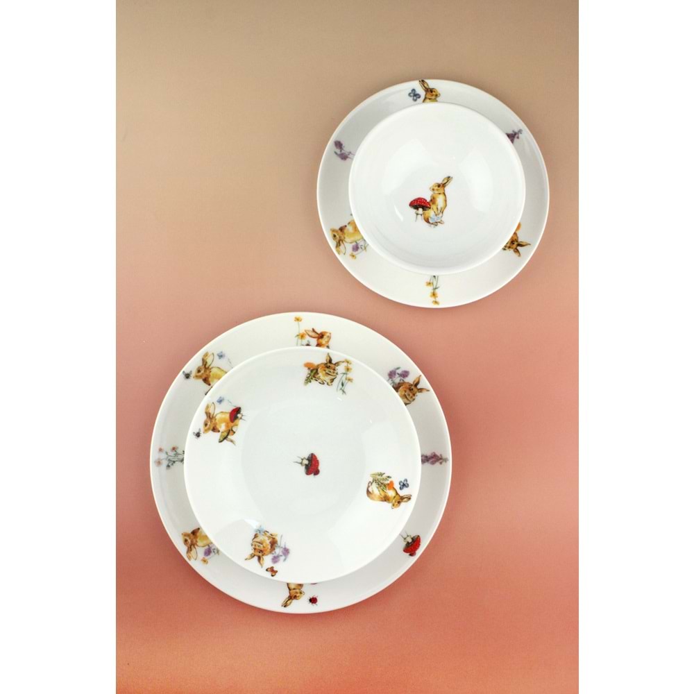 Tavşan 6 kişilik 24 parça porselen yemek takımı