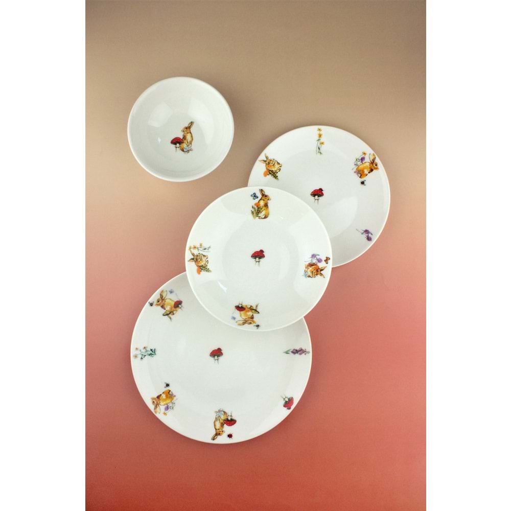 Tavşan 6 kişilik 24 parça porselen yemek takımı