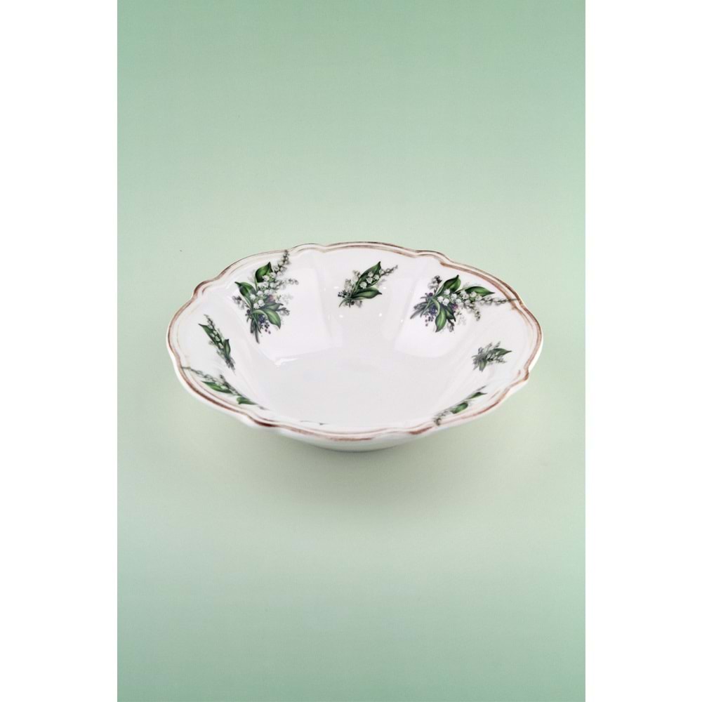 Yeşil çiçek antik porselen salata kasesi