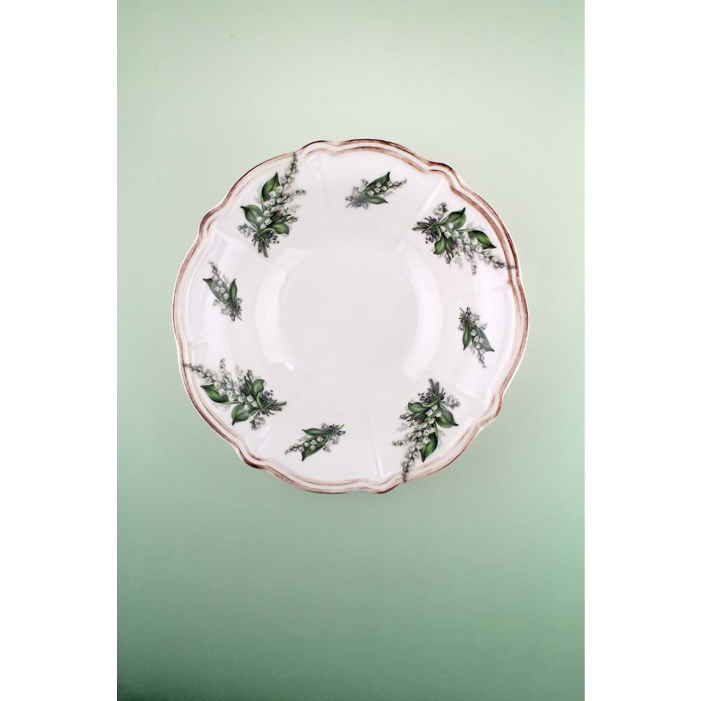 Yeşil çiçek antik porselen salata kasesi