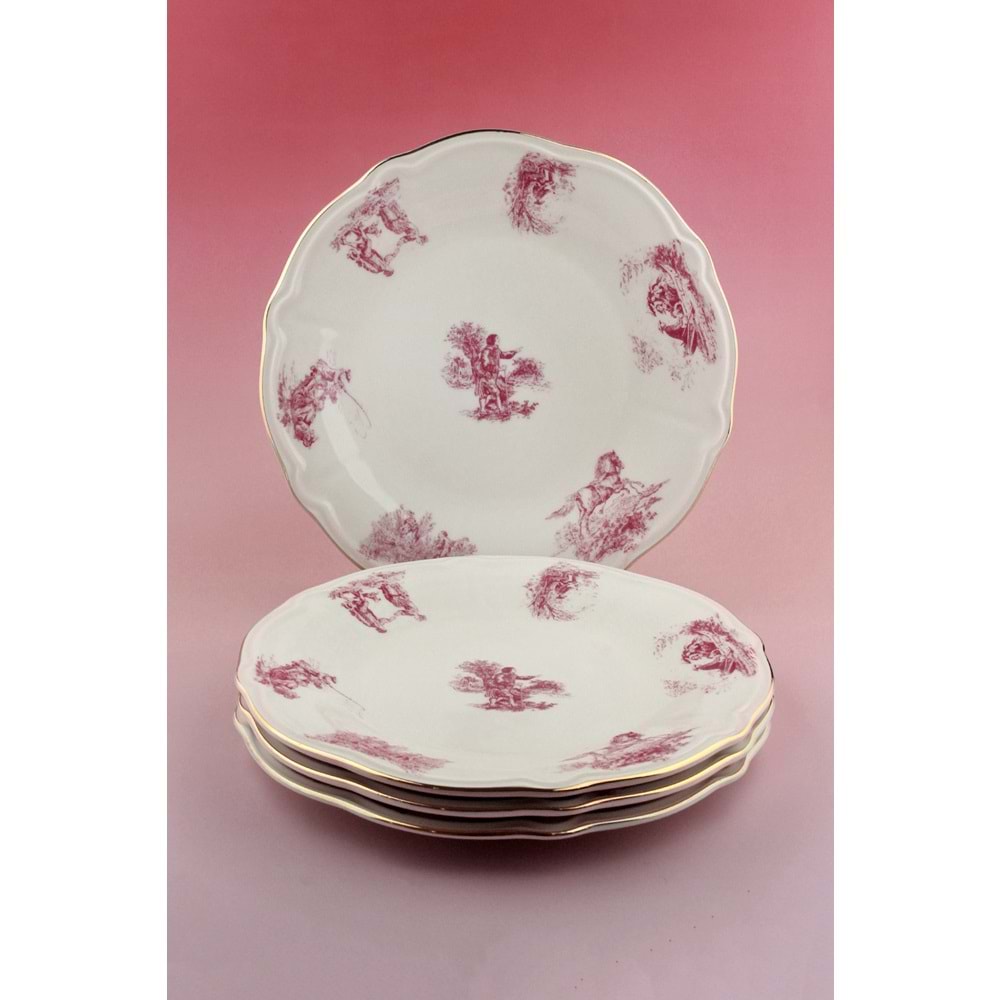 Pembe İngiliz altın yaldızlı 4 parça porselen servis tabağı