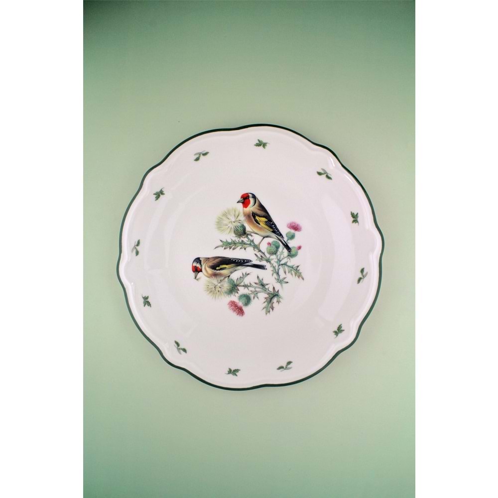 Goldfinch yeşil file porselen servis/duvar tabağı