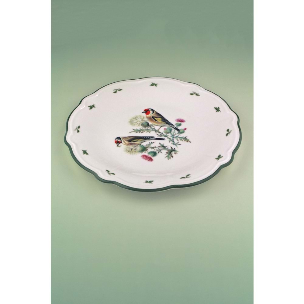 Goldfinch yeşil file porselen servis/duvar tabağı