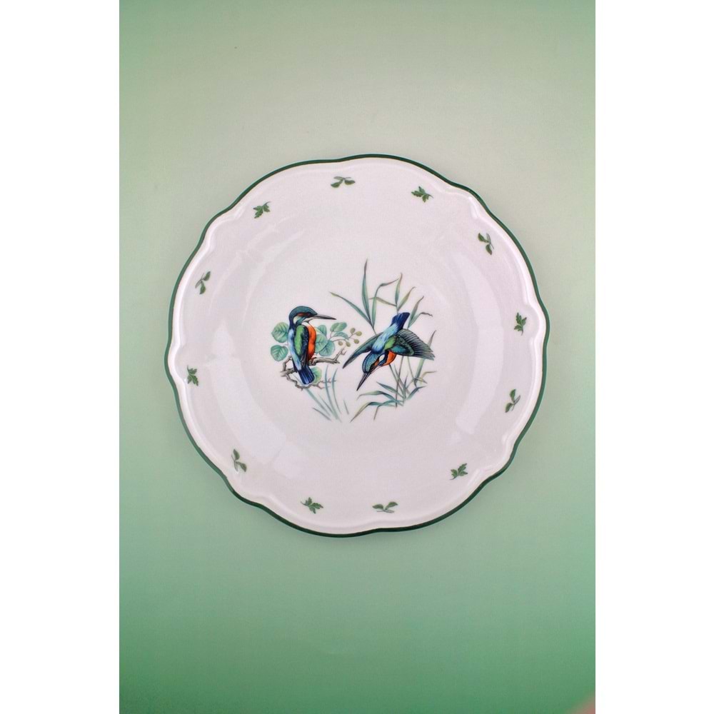 Kingfisher yeşil file porselen servis/duvar tabağı