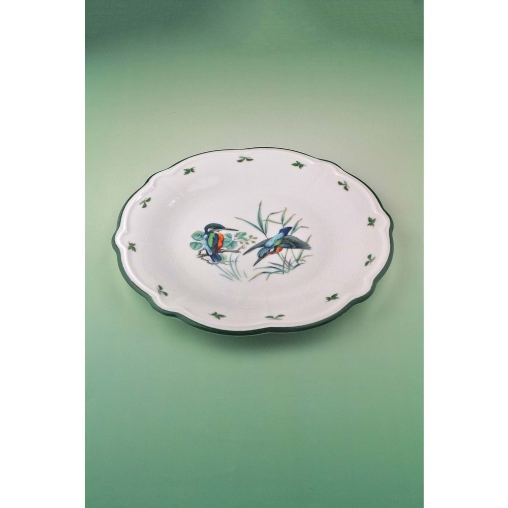 Kingfisher yeşil file porselen servis/duvar tabağı