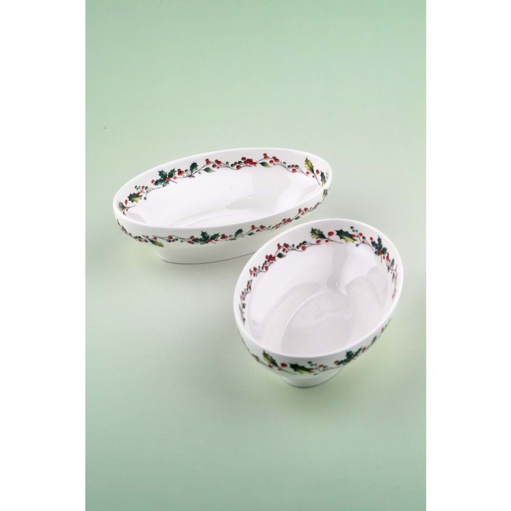 Christmas 2li porselen derin kayık tabak