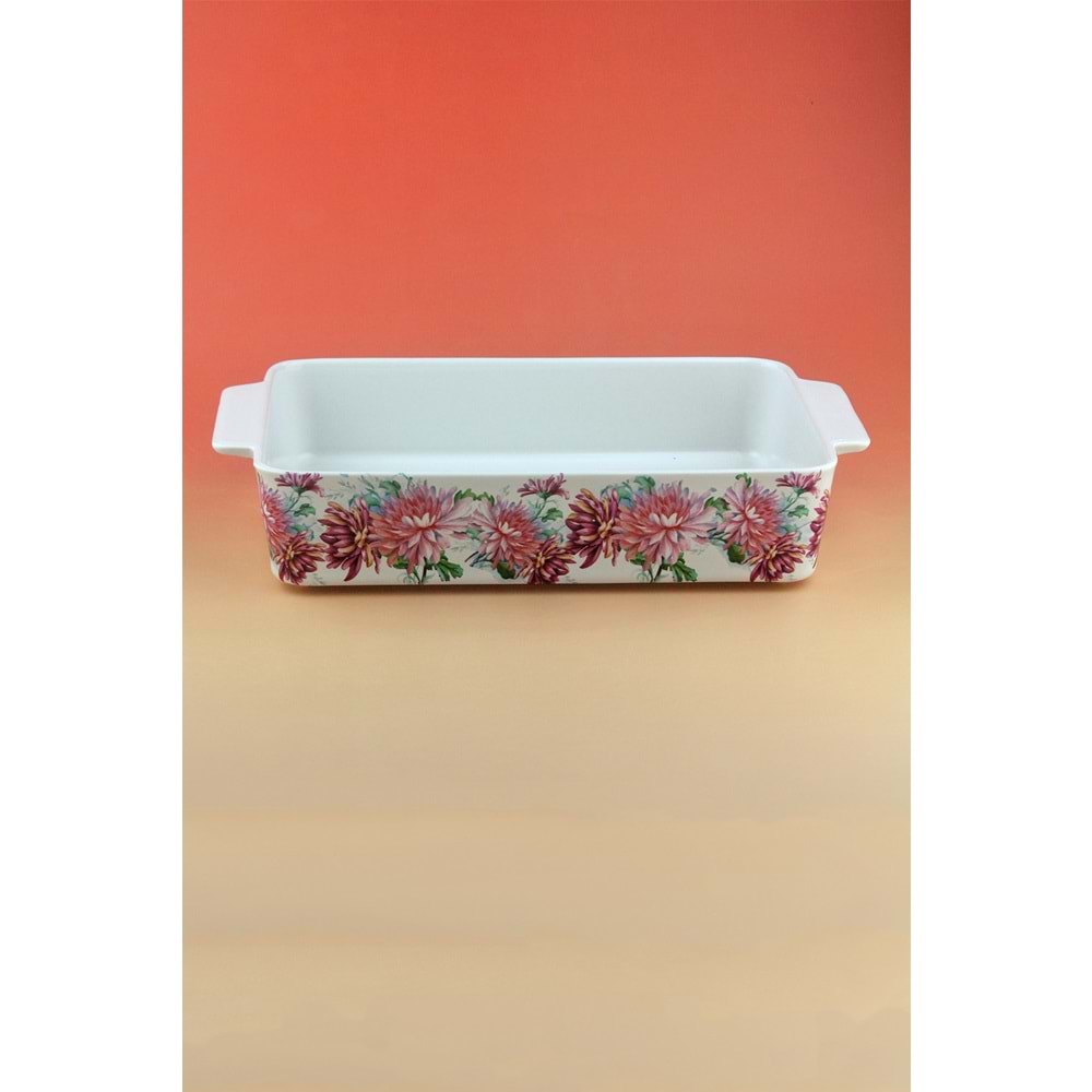 Krizantem dikdörtgen porselen fırın kabı