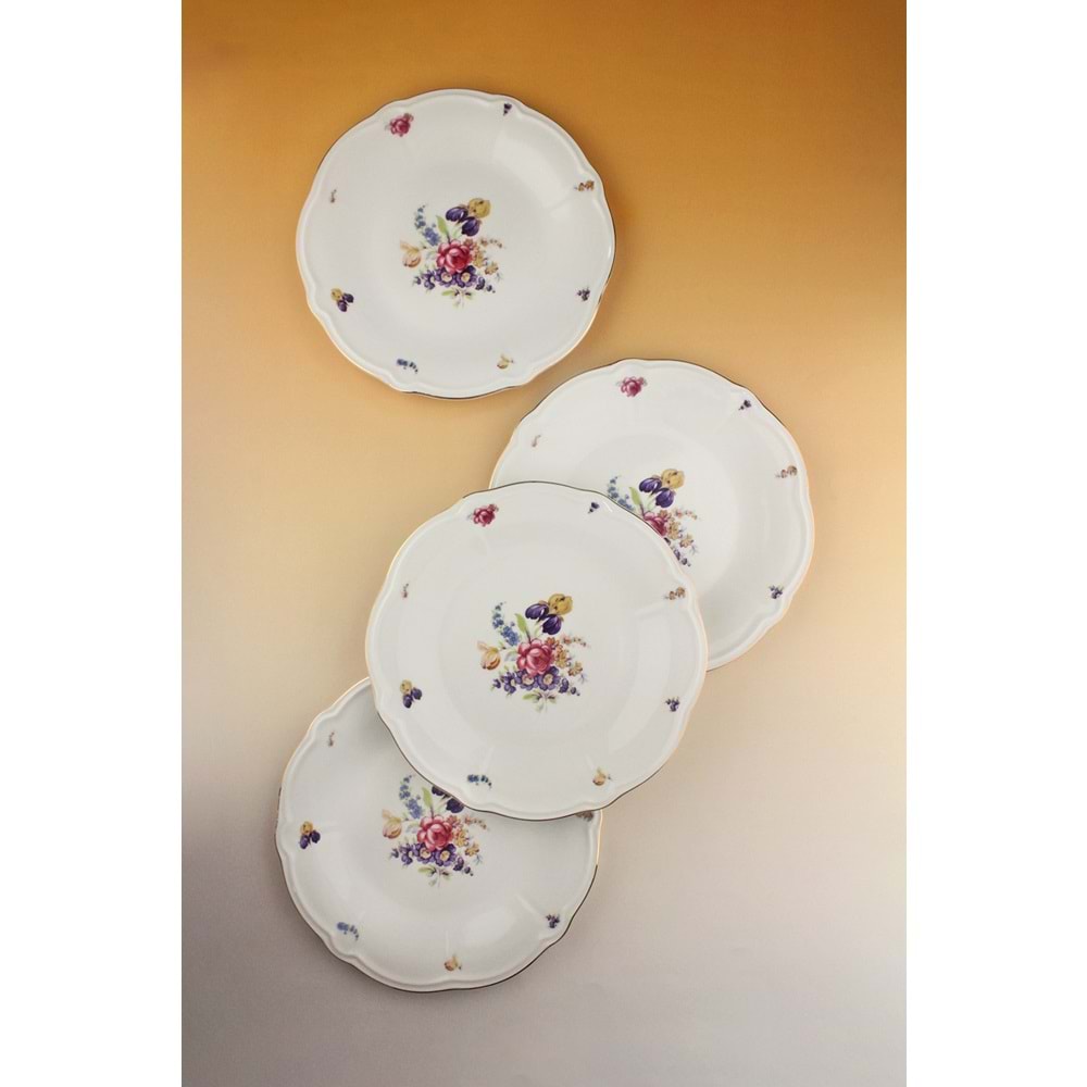 Pembe gül altın yaldızlı 4 parça porselen servis tabağı