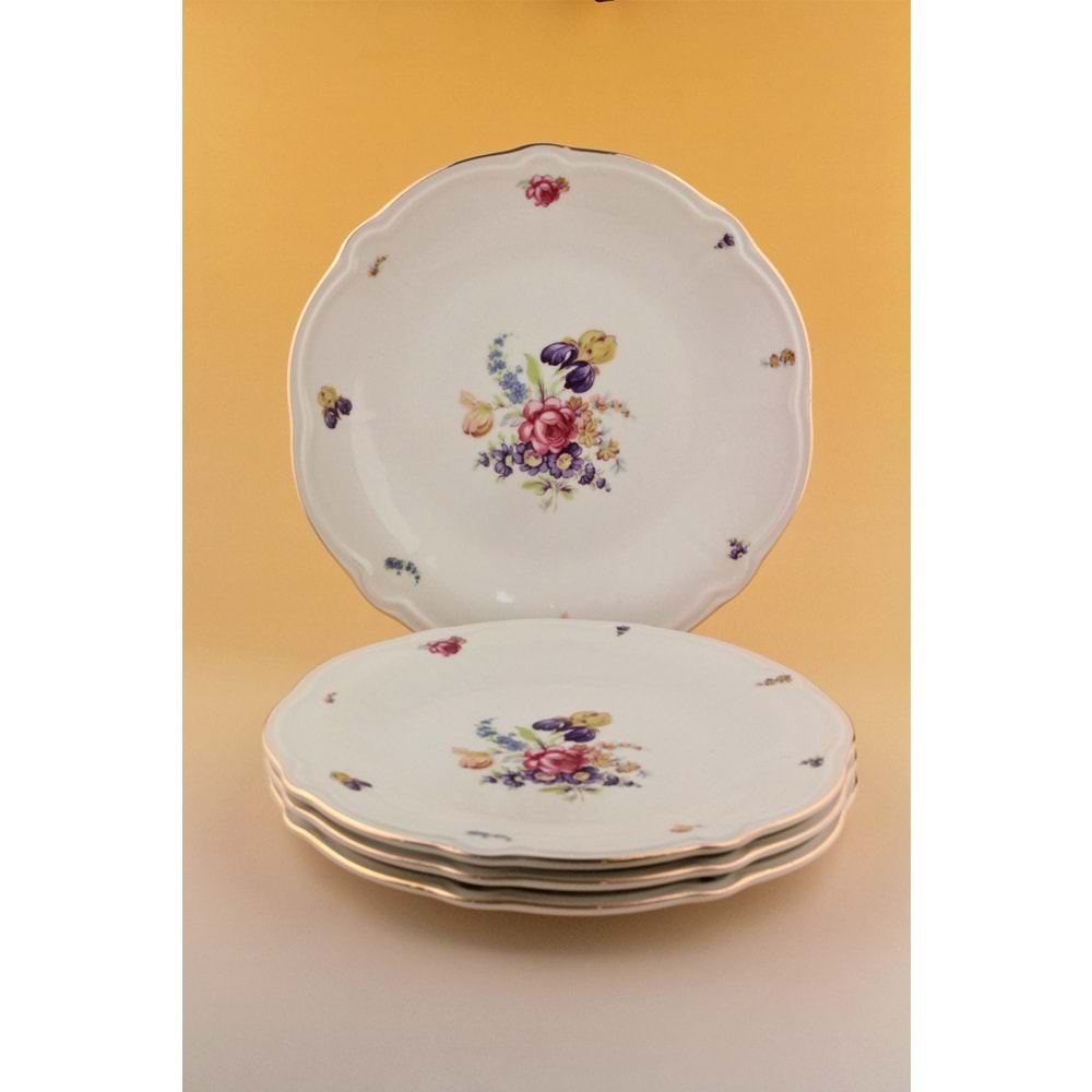 Pembe gül altın yaldızlı 4 parça porselen servis tabağı