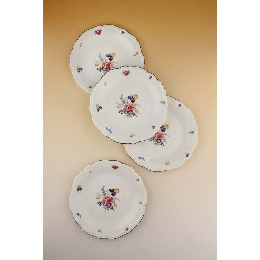 Pembe gül altın yaldızlı 4 parça porselen pasta tabağı