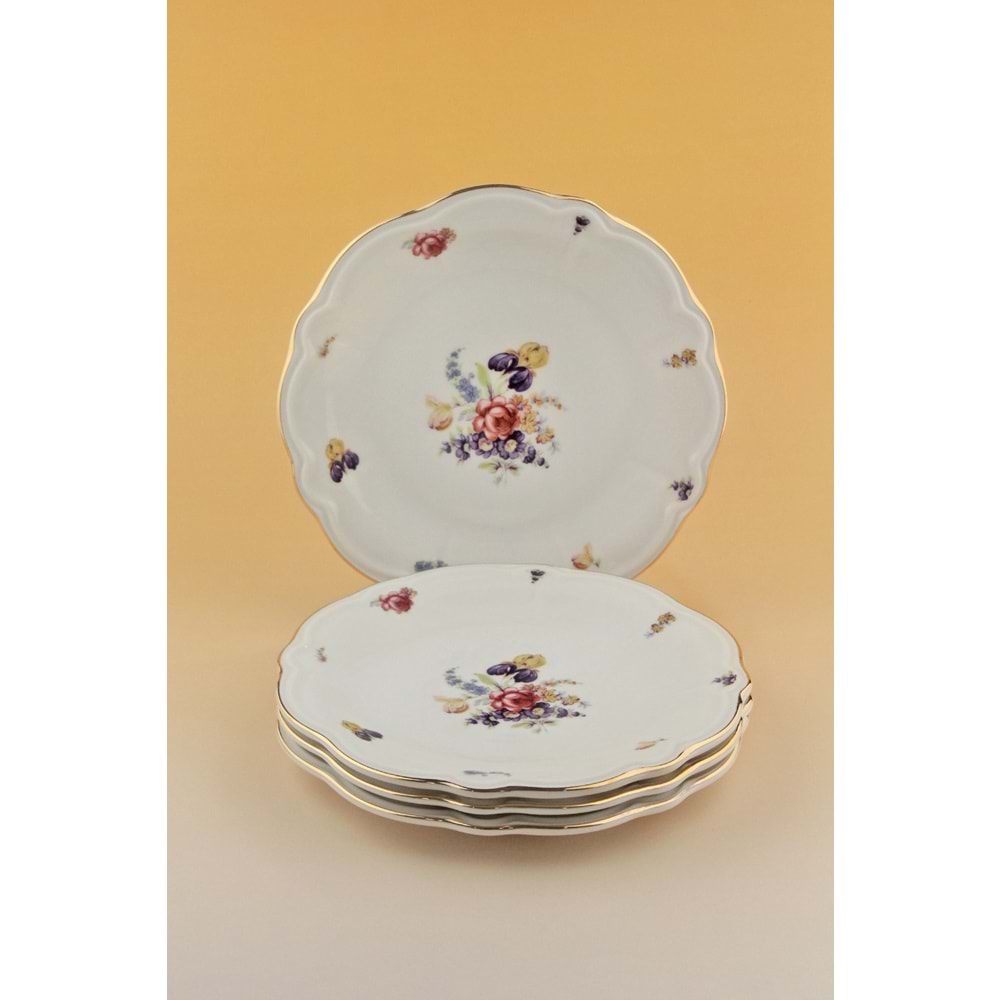 Pembe gül altın yaldızlı 4 parça porselen pasta tabağı