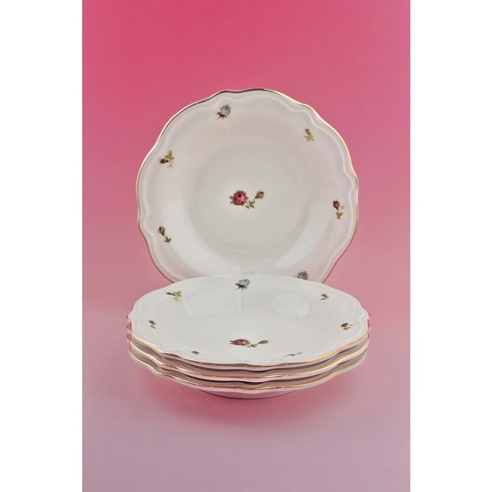 Angela altın yaldızlı 4 parça porselen yemek tabağı