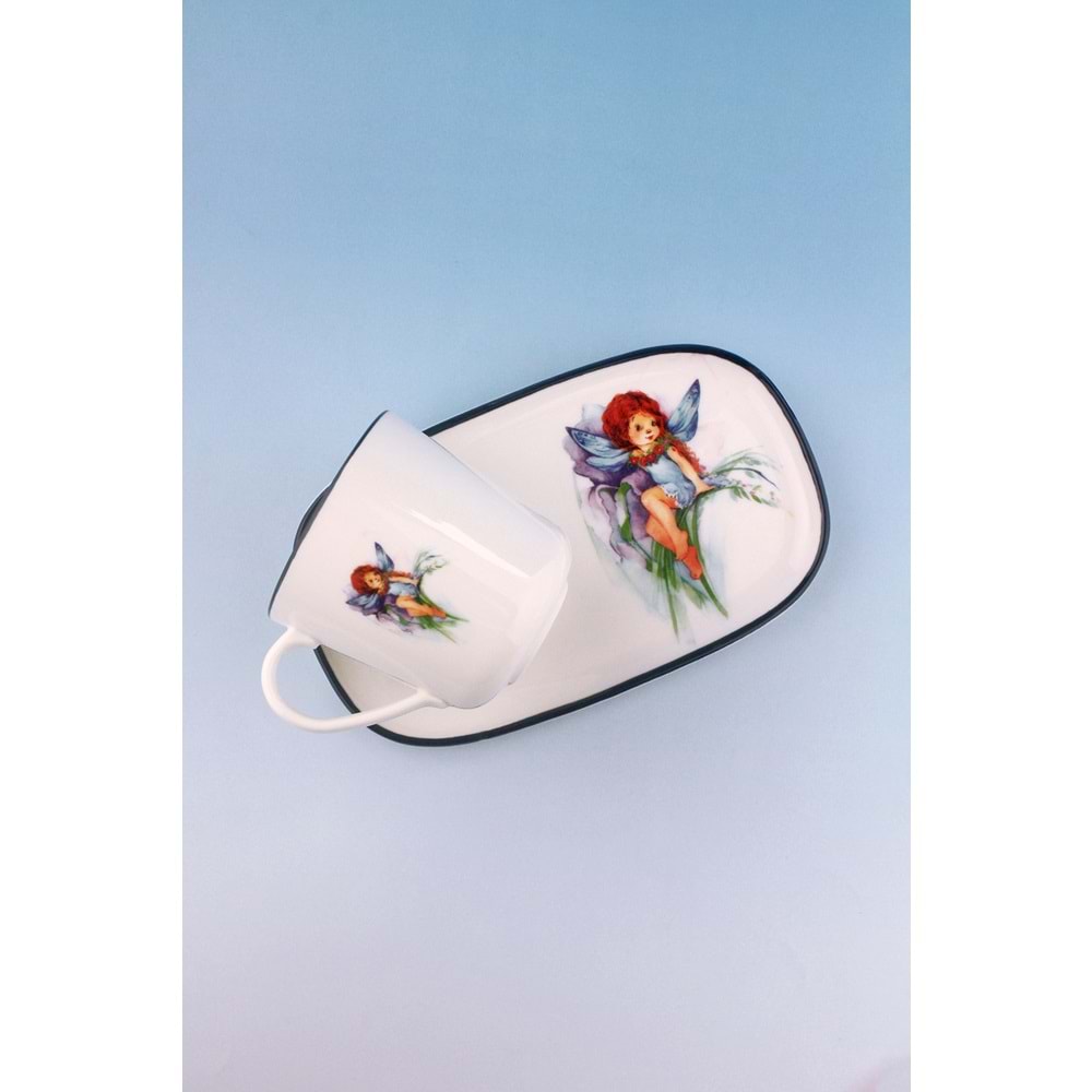 Blue fairy sunumluklu porselen kupa takımı