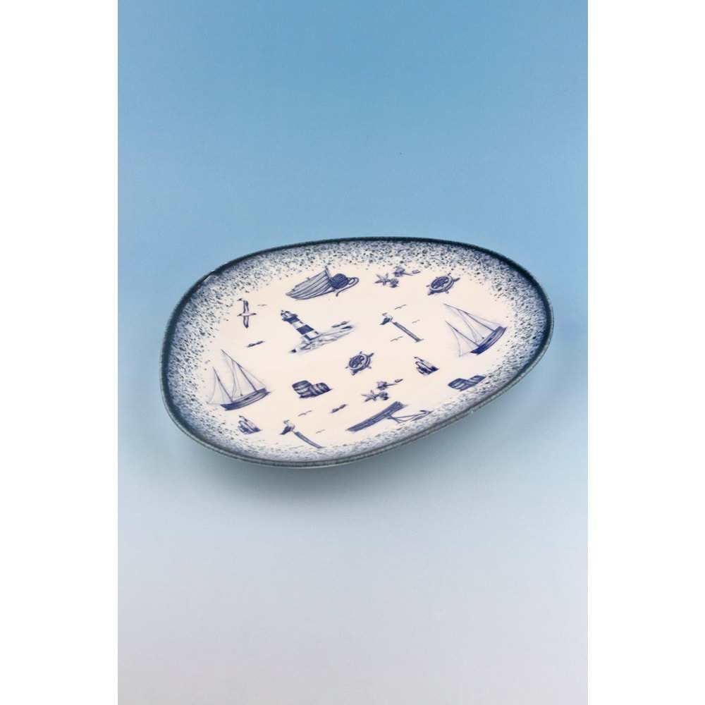 Sea blue porselen servis tabağı