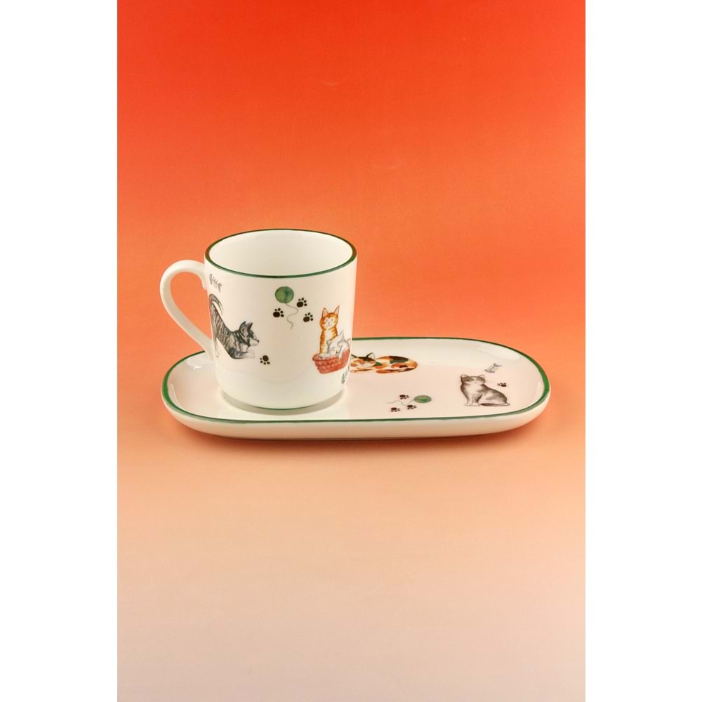 Cats sunumluklu porselen kupa takımı